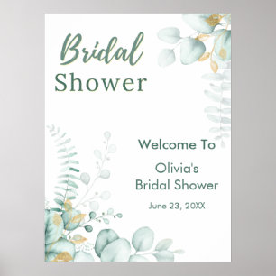 Eucalyptus Greenery Gold Bridal Shower Welcome     Poster