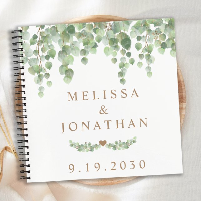 Eucalyptus Greenery Gold Budget Wedding Guestbook Notebook (Creator Uploaded)
