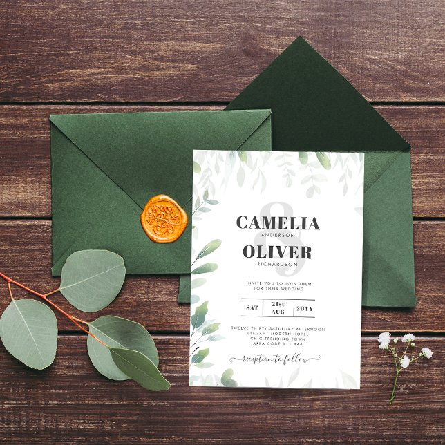 Eucalyptus Greenery Gold Budget Wedding Invitation (Creator Uploaded)