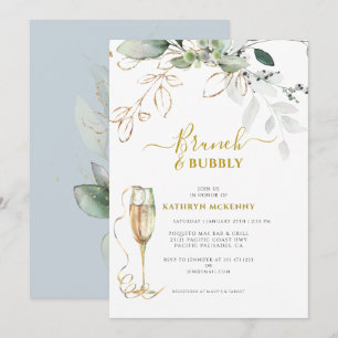 Eucalyptus Greenery Gold Dusty Blue Bridal Shower  Invitation