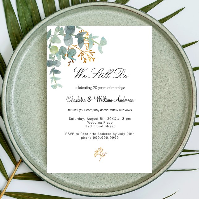 Eucalyptus greenery gold foliage simple wedding invitation postcard (Creator Uploaded)