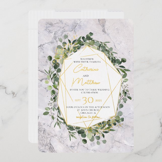 Eucalyptus Greenery Gold Frame Marble Wedding (Envelope)