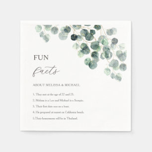 Eucalyptus Greenery Gold Fun Facts Wedding Napkin
