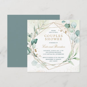 Eucalyptus Greenery Gold Geometric Couples Shower Invitation