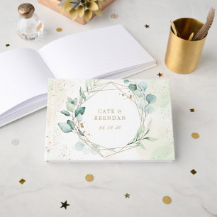 Eucalyptus Greenery Gold Geometric Elegant Wedding Guest Book
