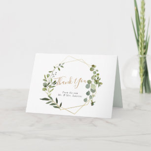 Eucalyptus Greenery Gold Geometric Frame Thank You Card