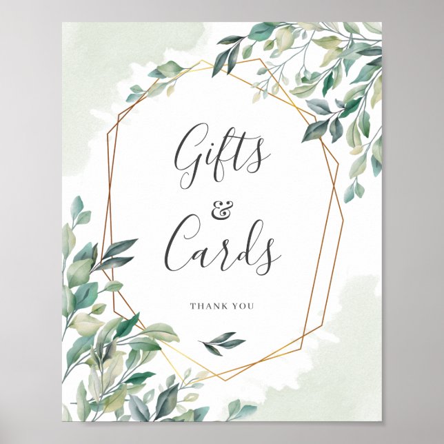 Eucalyptus Greenery Gold Geometric Gifts Cards Poster (Front)