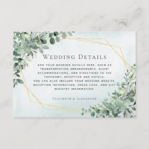Eucalyptus Greenery Gold Geometric Wedding Details Enclosure Card
