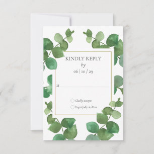 Eucalyptus Greenery Gold Geometric Wedding RSVP Card