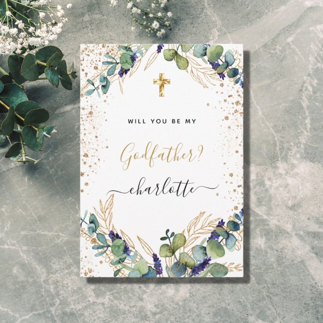 Eucalyptus greenery gold godfather proposal invitation (Creator Uploaded)