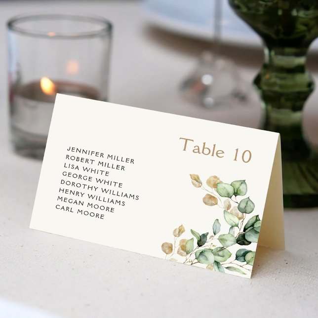 Eucalyptus Greenery & Gold Guest Names Place Card (Creator Uploaded)