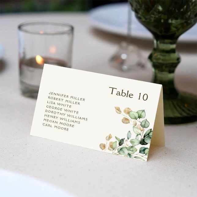 Eucalyptus Greenery & Gold Guest Names Place Card (Creator Uploaded)