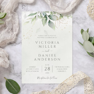 Eucalyptus Greenery Gold Leaves Botanical Wedding Invitation