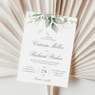Eucalyptus Greenery Gold Leaves Botanical Wedding Invitation