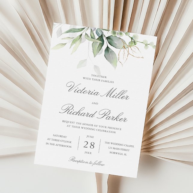 Eucalyptus Greenery Gold Leaves Botanical Wedding Invitation (Creator Uploaded)