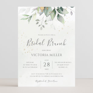 Eucalyptus Greenery Gold Leaves Bridal Brunch Invitation