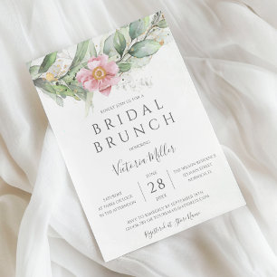 Eucalyptus Greenery Gold Leaves Bridal Brunch Invitation