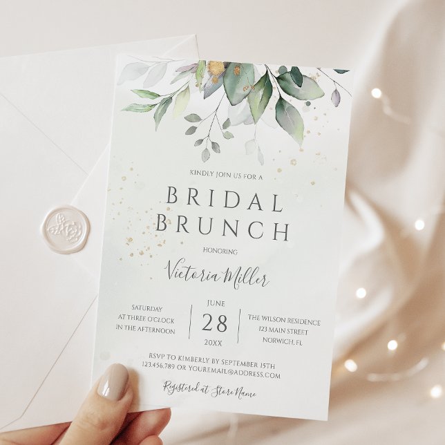 Eucalyptus Greenery Gold Leaves Bridal Brunch Invitation (Creator Uploaded)