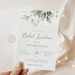 Eucalyptus Greenery Gold Leaves Bridal Luncheon Invitation