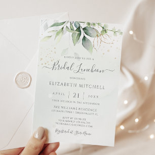 Eucalyptus Greenery Gold Leaves Bridal Luncheon Invitation