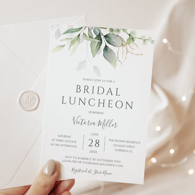 Eucalyptus Greenery Gold Leaves Bridal Luncheon Invitation (Creator Uploaded)