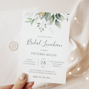 Eucalyptus Greenery Gold Leaves Bridal Luncheon Invitation