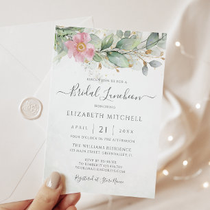 Eucalyptus Greenery Gold Leaves Bridal Luncheon Invitation