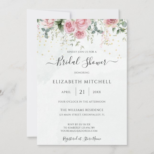 Eucalyptus Greenery Gold Leaves Bridal Shower Invitation (Front)