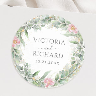 Eucalyptus Greenery Gold Leaves Elegant Classic Round Sticker