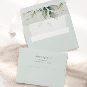 Eucalyptus Greenery Gold Leaves Elegant Envelope