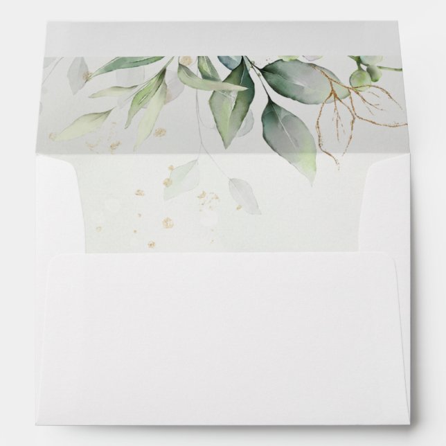 Eucalyptus Greenery Gold Leaves Elegant Envelope (Back (Bottom))