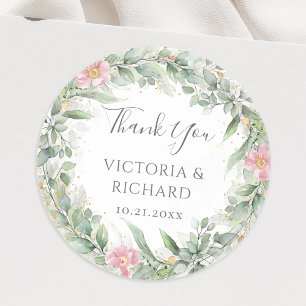 Eucalyptus Greenery Gold Leaves Elegant Wedding Classic Round Sticker