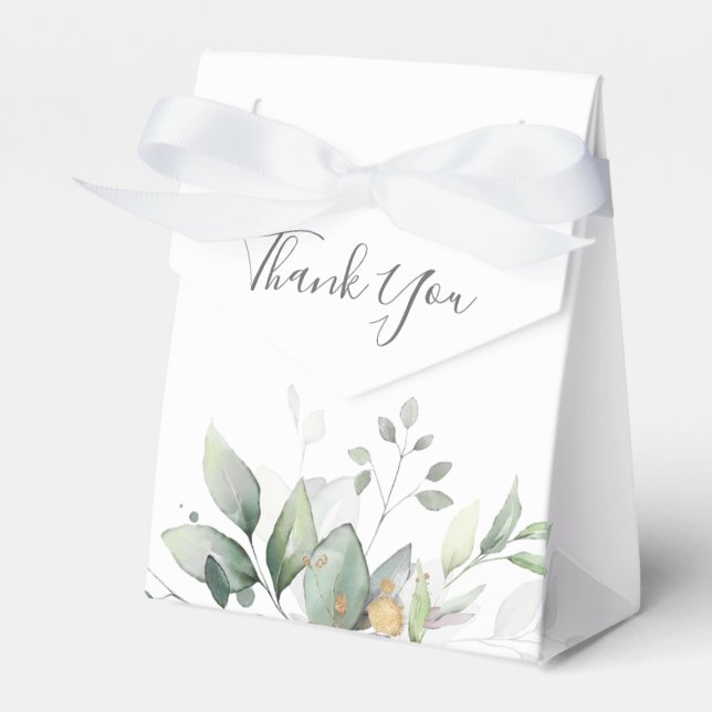 Eucalyptus Greenery Gold Leaves Elegant Wedding Favour Box (Front Side)