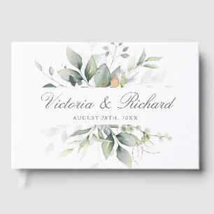 Eucalyptus Greenery Gold Leaves Elegant Wedding Guest Book