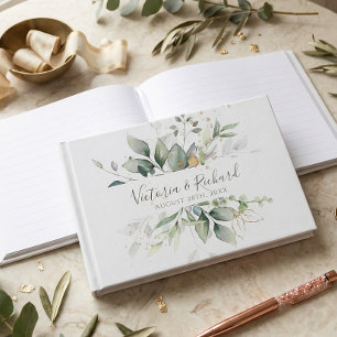Eucalyptus Greenery Gold Leaves Elegant Wedding Guest Book