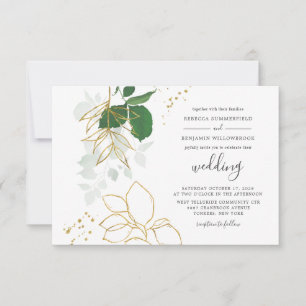Eucalyptus Greenery Gold Leaves Geometric Wedding Invitation