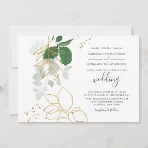 Eucalyptus Greenery Gold Leaves Geometric Wedding Invitation