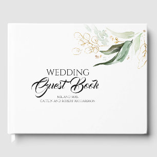 Eucalyptus Greenery Gold Leaves Wedding Guest Book