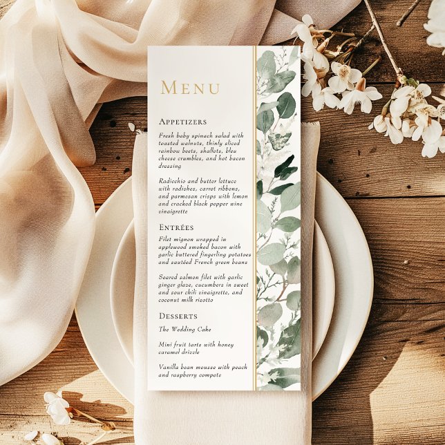 Eucalyptus Greenery Gold Modern Sage Green Wedding Menu (Creator Uploaded)