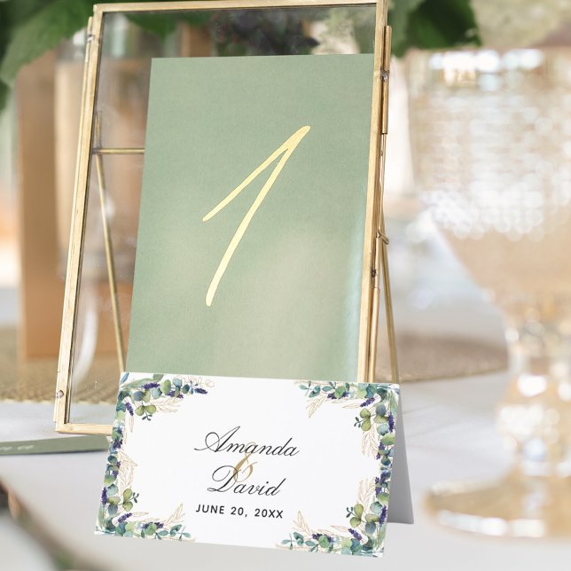 Eucalyptus greenery gold names wedding place card (Creator Uploaded)
