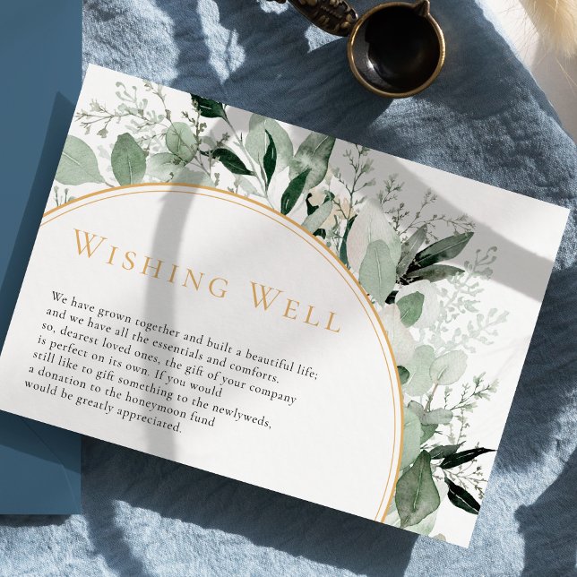 Eucalyptus Greenery Gold Sage Wedding Wishing Well Enclosure Card (Creator Uploaded)