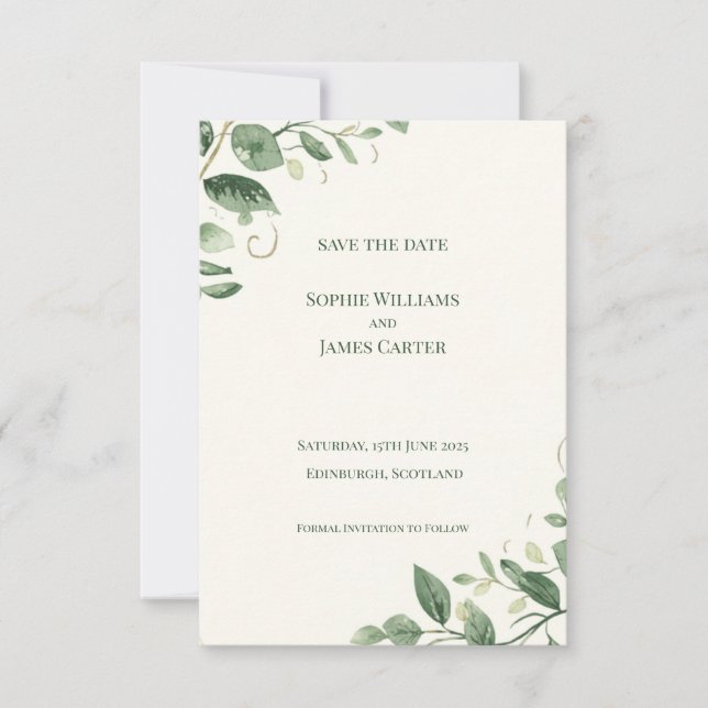 Eucalyptus Greenery Gold Save the Date (Front)