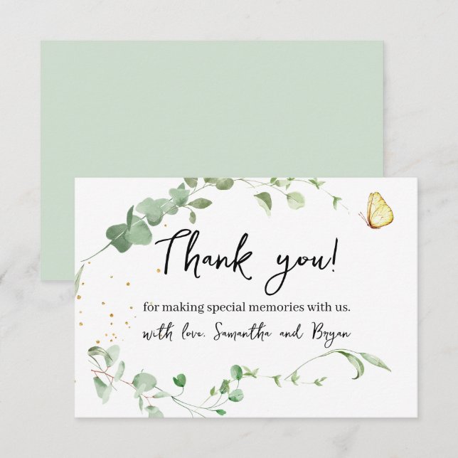 Eucalyptus Greenery Gold Sparkle Thank You Card (Front/Back)