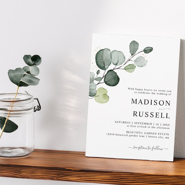 Eucalyptus Greenery Gold Splatter Wedding Invitation (Eucalyptus Gold Splatter Greenery Wedding Invitation)