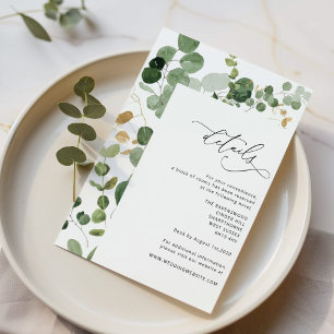 Eucalyptus Greenery gold Wedding Details Enclosure Card