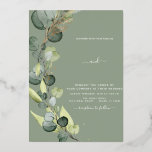 Eucalyptus Greenery Gold Wedding Foil Invitation<br><div class="desc">Eucalyptus Greenery and Gold Foil Succulent Botanical Watercolor Emerald Green Spring Wedding Invitations on White background - includes beautiful and elegant script typography with modern botanical leaves and greenery for the special Wedding day celebration.</div>