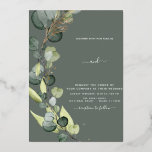 Eucalyptus Greenery Gold Wedding Foil Invitation<br><div class="desc">Eucalyptus Greenery and Gold Foil Succulent Botanical Watercolor Emerald Green Spring Wedding Invitations on White background - includes beautiful and elegant script typography with modern botanical leaves and greenery for the special Wedding day celebration.</div>