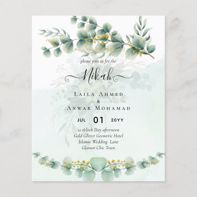Eucalyptus Greenery Gold WEDDING QR CODE Modern Flyer (Front)