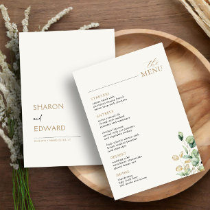 Eucalyptus Greenery & Gold Wedding Table Menu Card