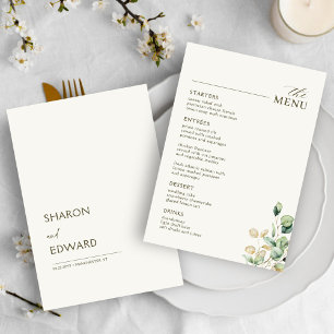 Eucalyptus Greenery & Gold Wedding Table Menu Card